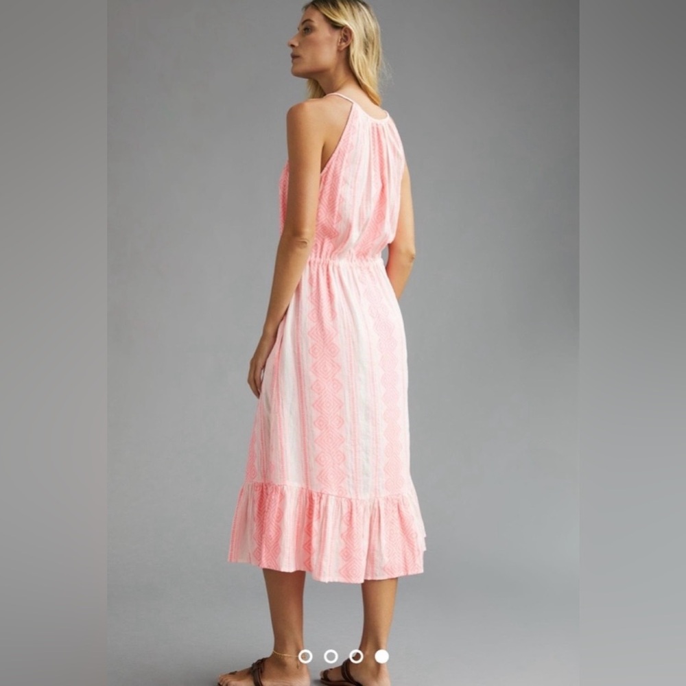 Velvet By Graham & Spencer Pink Embroidered Midi Dress Boho Halter Cotton Sz Lrg - Picture 7 of 14